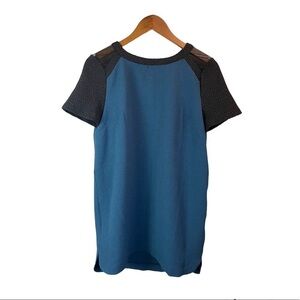 Kensie Womens Blue and Black Mesh Short Sleeve‎ Dress Medium